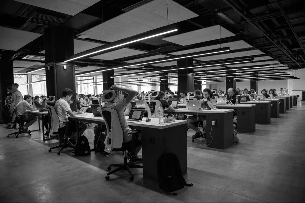 Modern office space with focused workstations